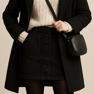 Madewell Women’s Black Denim Skirt Size 26 Button Front Pockets Casual Mini